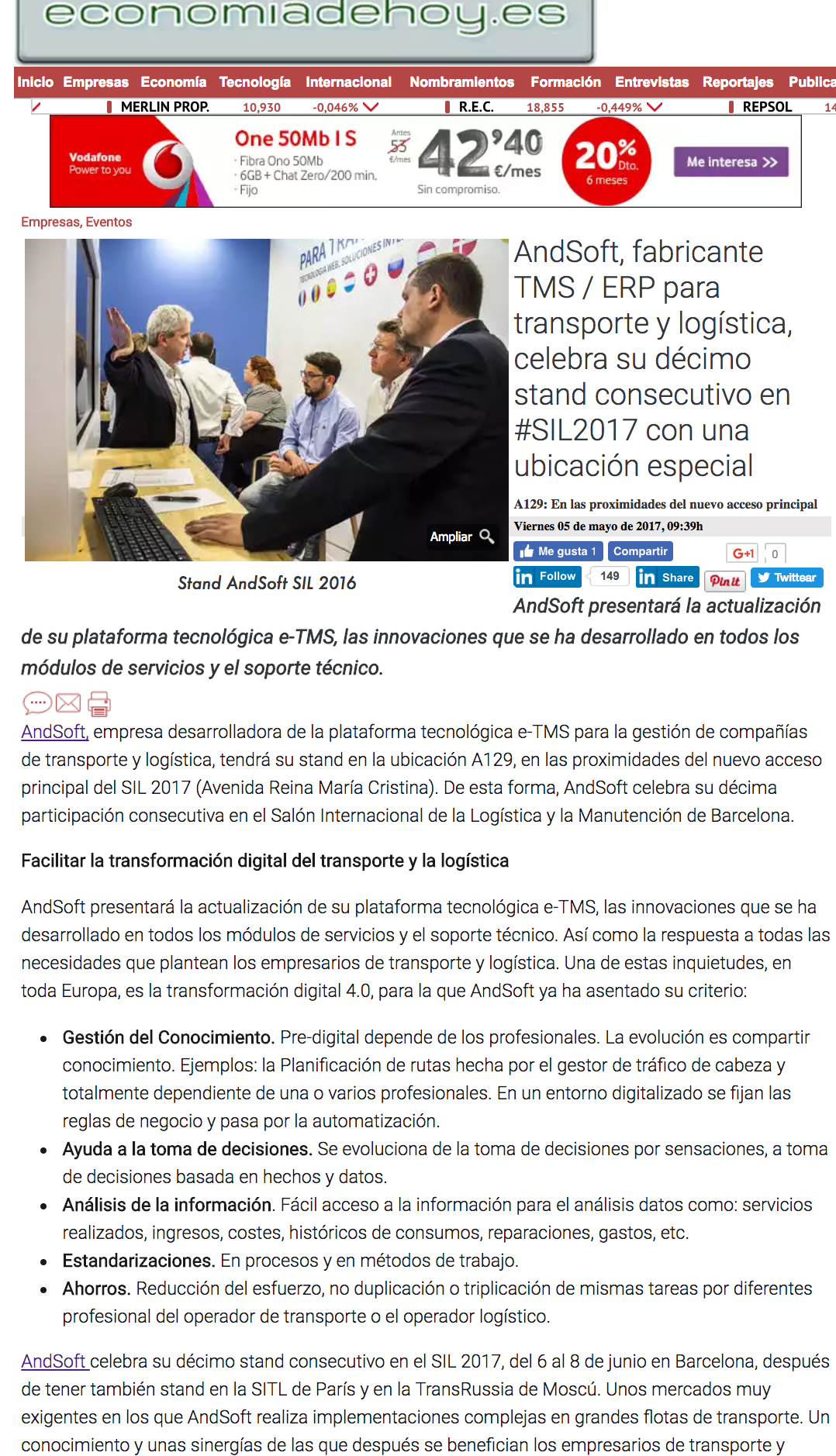 AndSoft en economiahoy SIL2017