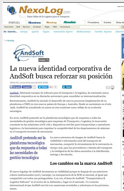 Noticia AndSoft nueva identidad corporativa en Nexolog Ene 2016