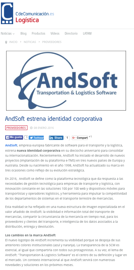 andsoft presenta nueva identidad corporativa en Cuadernos de Logística 8 de enero 2016