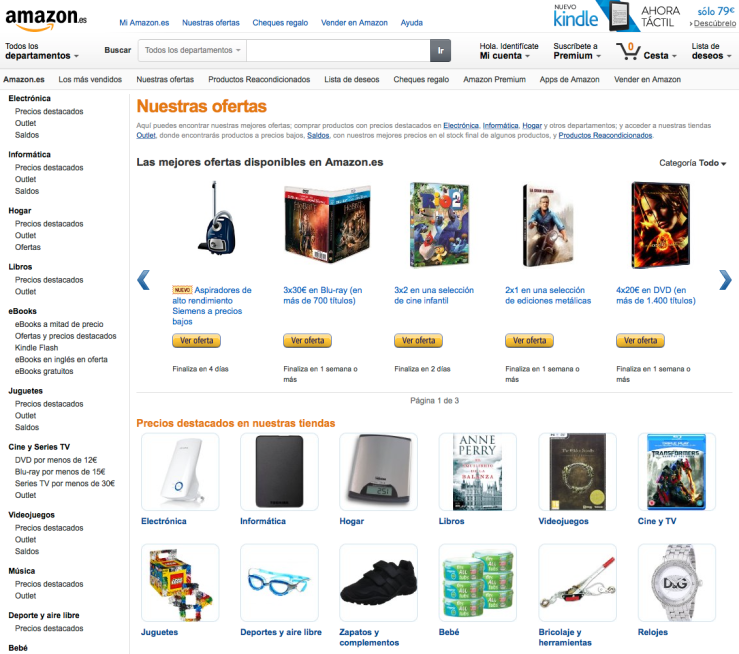 Portada home Amazon España entrega menos de 12 horas