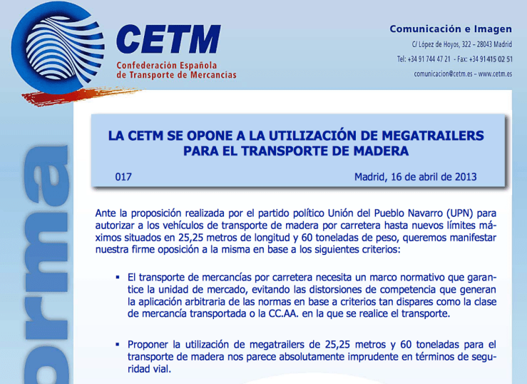 CETM en contra de los megatrailers